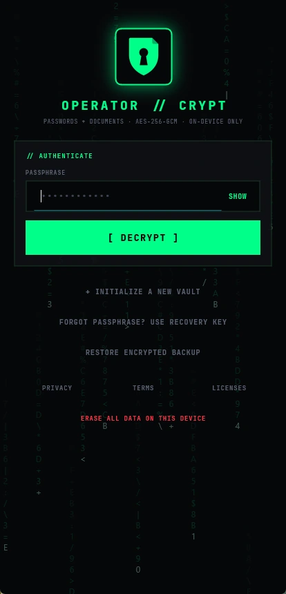 Operator Crypt: Lock screen