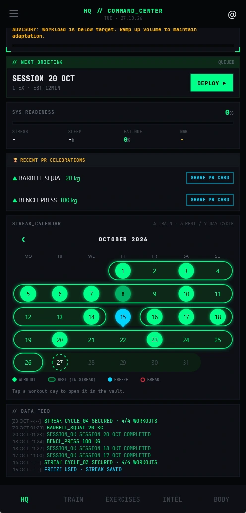 Operator Fitness: Streak calendar